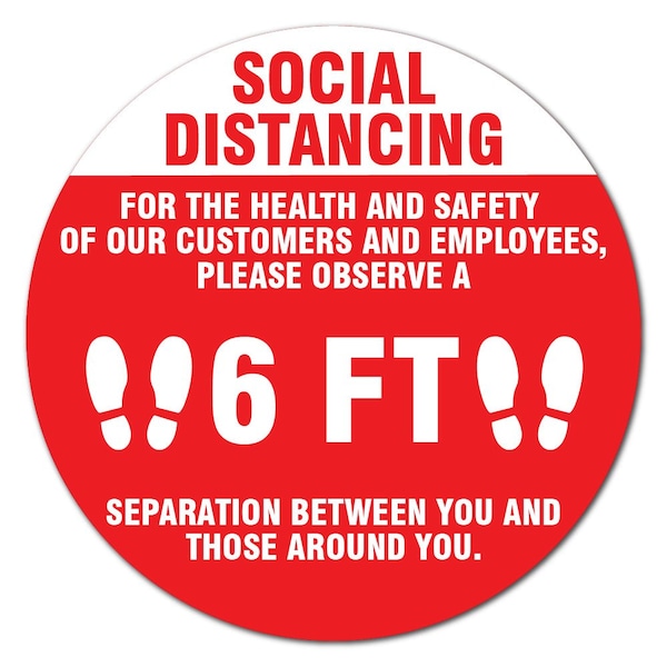 Social Distancing For Health And Non-Slip Floor Graphic, 6PK, 7 in L, 7 in H, FD-C-7-6PK-99995